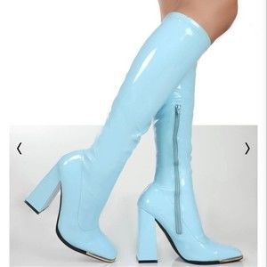 Public Desire- “Caryn” Light Blue PU Knee High Heeled GOGO  Boots